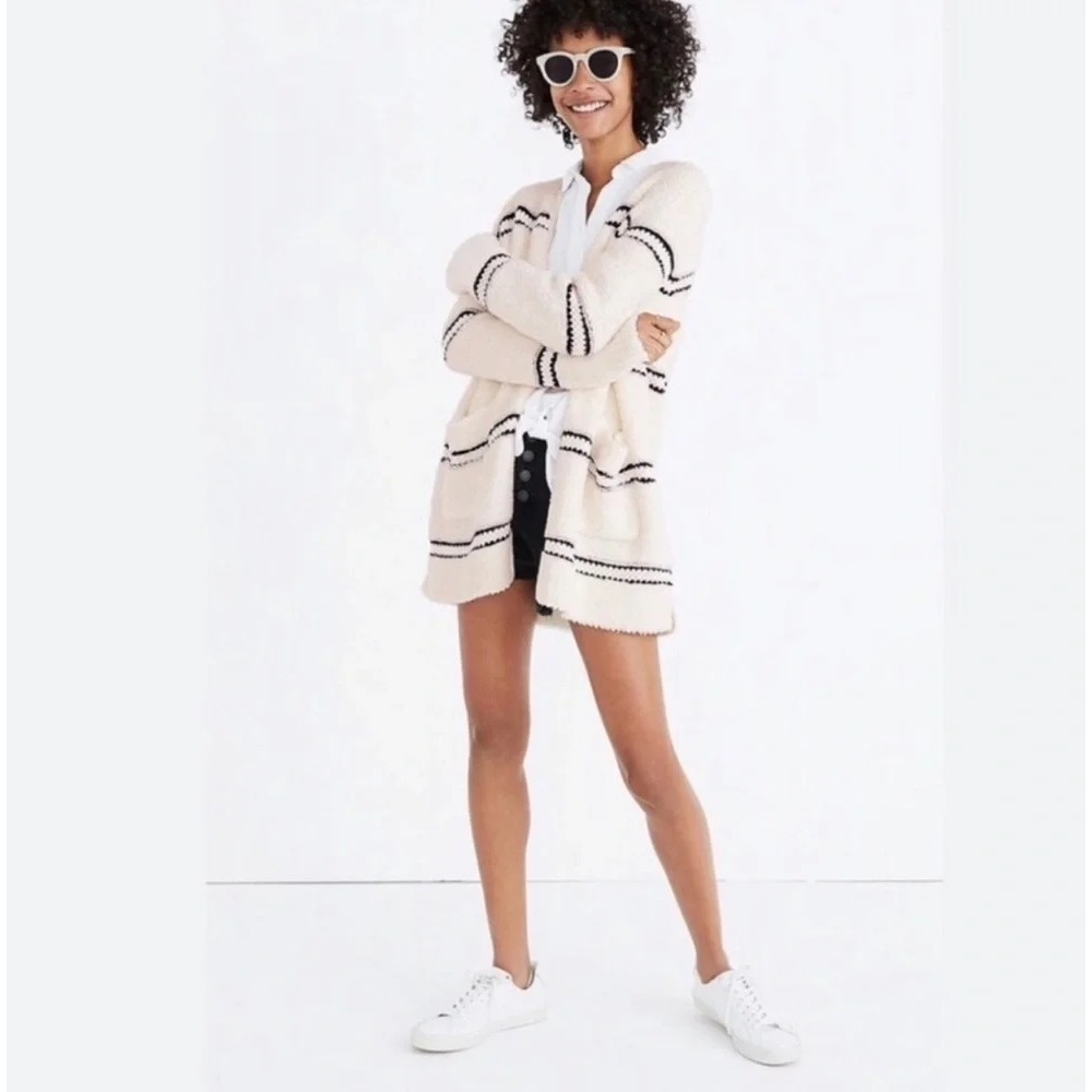 Madewell striped‎ boucle' cardigan women M cozy costal Quiet Luxury Minimalist